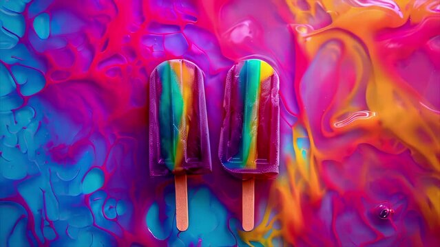 Colorful ice lolly on abstract fluid background. 