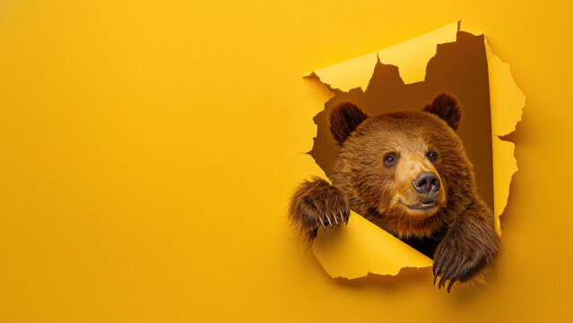 An Engaging Image Of Bear Paws Breaking Through A Yellow Surface, Suggesting Themes Of Breaking Free Or Overcoming Barriers