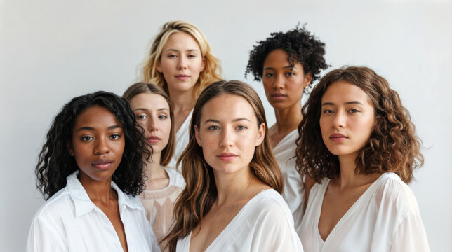 groupe de jeunes femmes de diff&eacute;rentes ethnies repr&eacute;sentant ensemble la diversit&eacute; des peuples du monde