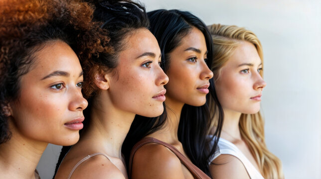 groupe de jeunes femmes de diff&eacute;rentes ethnies repr&eacute;sentant ensemble la diversit&eacute; des peuples du monde