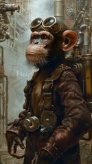 Steampunk Primate: A Visionary Monkey Inventor in a Science Fiction Reality