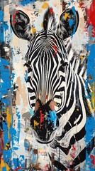 Vibrant Abstract Oil Painting of Zebra with Colorful Splashes and Drips