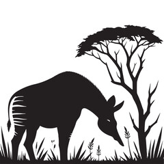 Okapi vector silhouette: A Striking Silhouette Celebrating Nature's Unique Beauty in Vector Form.