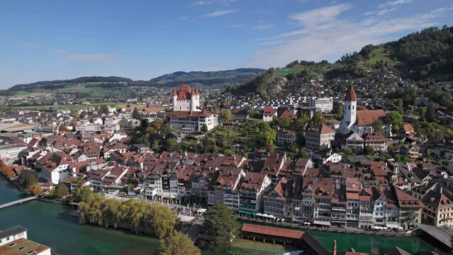 Aerial panorama of Thun old town, Switzerland.
