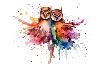 Generated watercolors isolated multi AI colored white background drawn owl