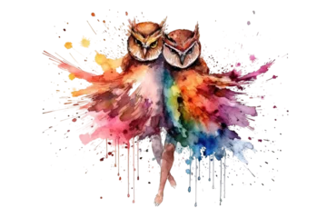 Rolgordijnen Generated watercolors isolated multi AI colored white background drawn owl © akk png