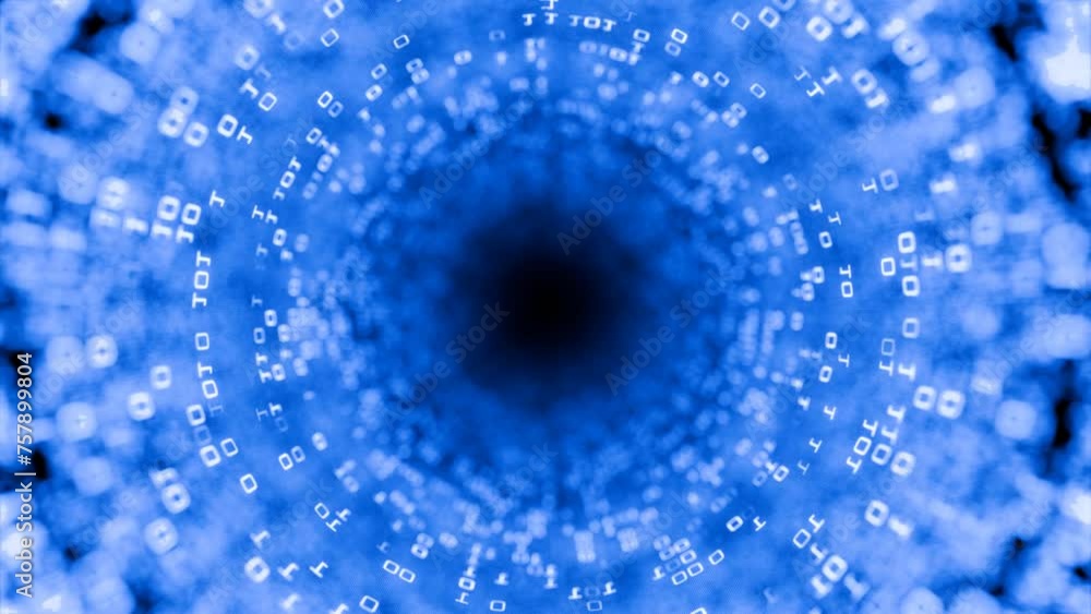 Poster camera movement along a digital tunnel. digital background. blockchain technology.