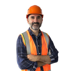 Portrait of a construction worker on a transparent background with arms crossed