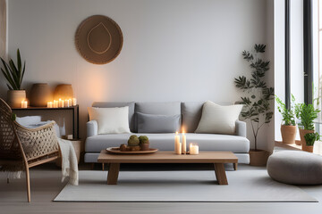 Modern boho interior of living room