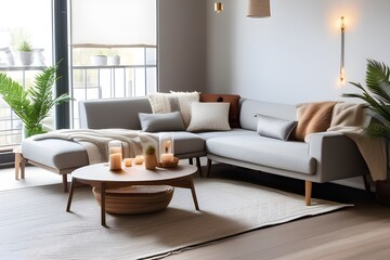 Modern boho interior of living room