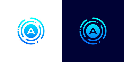Letter A technology logo with circuit board line style for digital,data,ai,connection