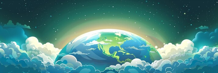 Vibrant Illustration of Earth Rising Over Clouds - Perfect for Environmental, Space, and Science Themes