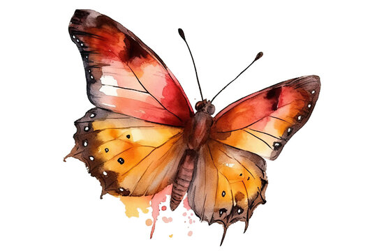 watercolor yellow background isolated butterfly white orange