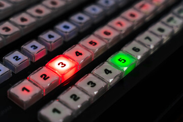 Video switch of Television Broadcast, working with video and audio mixer, control broadcasts in recording studio.