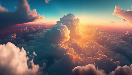 Aerial view of beautiful cloudscape at sunset. 3d illustration - obrazy, fototapety, plakaty