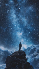 Characters stand on rocks under the starry sky, waves crash against the rocks