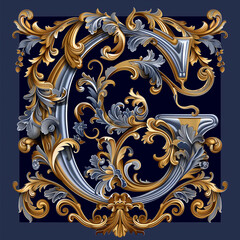 Baroque Splendor: Luxurious T-Shirt Vectors Inspired by 17th Century Grandeur in Chartreuse and Midnight Blue