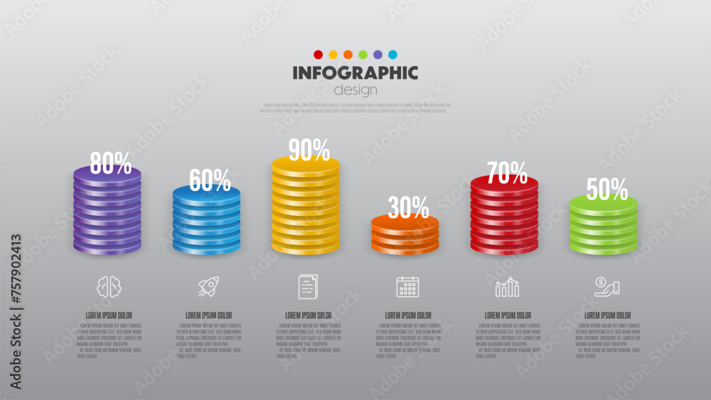 Aufkleber vector stack of colorful circles chart infographic template with 3d for diagrams, graphs, presentati