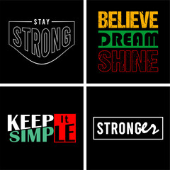 Set of 4 motivational and inspirational lettering posters, decoration, prints, t-shirt design for sport, gym or fitness. Hand drawn typography. Handwritten lettering. Modern ink brush calligraphy.