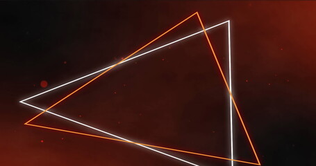 Image of glowing white and orange triangle outlines with red spots in the background