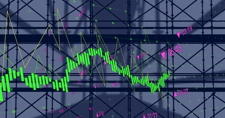 Image of scaffolding, financial data processing and statistics