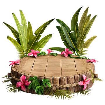 A circle stage Polynesian Luau Lucent themed Isolated on transparent background.