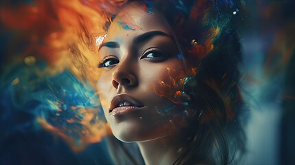 Abstract Art Portrait of a Woman with Vivid Colors