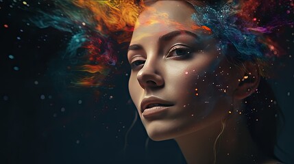 Woman's Ethereal Portrait with Cosmic Colors