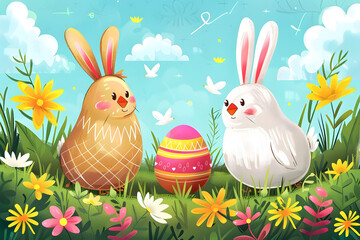 Niedliche Oster-Illustration: Lustige und bunte Motive für das fröhliche Osterfest