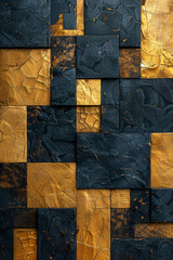 abstract background pattern with cubes, gold and black wood veneer decoration