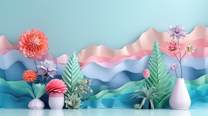 Abstract Paper Craft Waves with Floral Arrangement