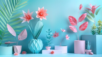 Abstract Paper Craft Waves with Floral Arrangement