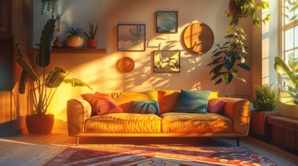 Cozy Living Room Bathed in Warm Sunlight