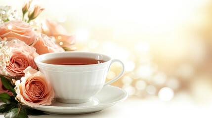 Naklejka na ściany i meble Indulge in calmness: steam rises, enveloping you in the inviting scent of brewed tea.