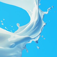 Milk draws an S-curve in the air, surrounded by grains, solid color background, liquid effect presentation.