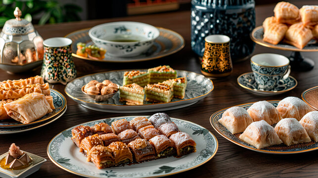 Table set up of oriental sweets
