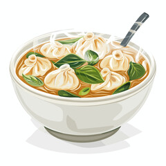 Steaming Wonton Soup Bowl Vector
