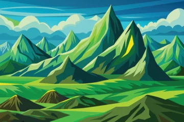 Foto op Canvas Landscape with green mountains. Mountainous terrain. Abstract nature background. Vector illustration © mobarok8888