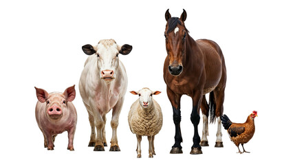 Assorted Farm Animals Showcased on Transparent Background