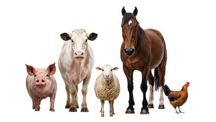 Assorted Farm Animals Showcased on Transparent Background