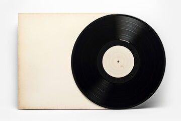 Paper cover and vinyl LP record isolated on white, Generative AI 