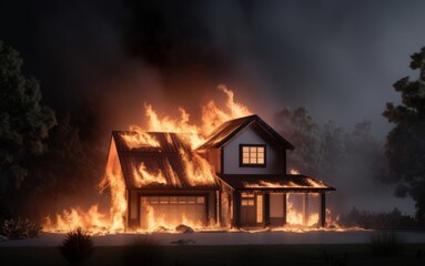 House or fire and Burning down, Home insurance concept. Generative Generative AI 