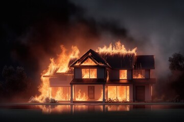House or fire and Burning down, Home insurance concept. Generative Generative AI 