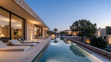 Fototapeta na wymiar minimalistic mediterranean villa in rural area