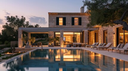 minimalistic mediterranean villa in rural area - obrazy, fototapety, plakaty