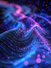 Techno Network: Neon Waves and Bokeh Lights,Futuristic Data Flux: Neon Wave Dynamics