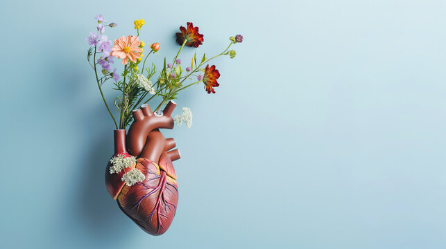 a human heart with flowers growing from 