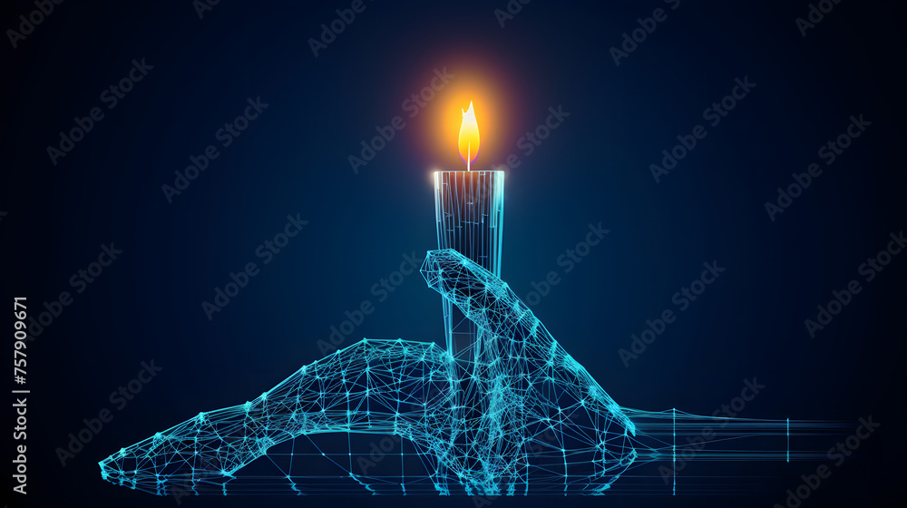 Poster human hand holding a candlestick. representing the stock market and investment concept. shielding a 