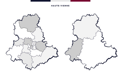 Haute-Vienne - Cantons et Arrondissement du département de Nouvelle-Aquitaine - France