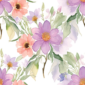 Beautiful blooming watercolor flower seamless pattern